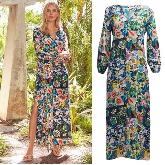 Johnny Was Puff Sleeve Maxi Dress Swim Cover Up Layla Print Size XS - Picture 4 of 13